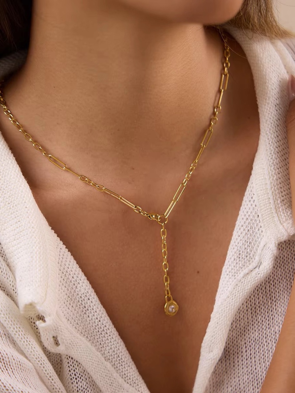 18K Gold Plated CZ Drop Pendant Y-Necklace